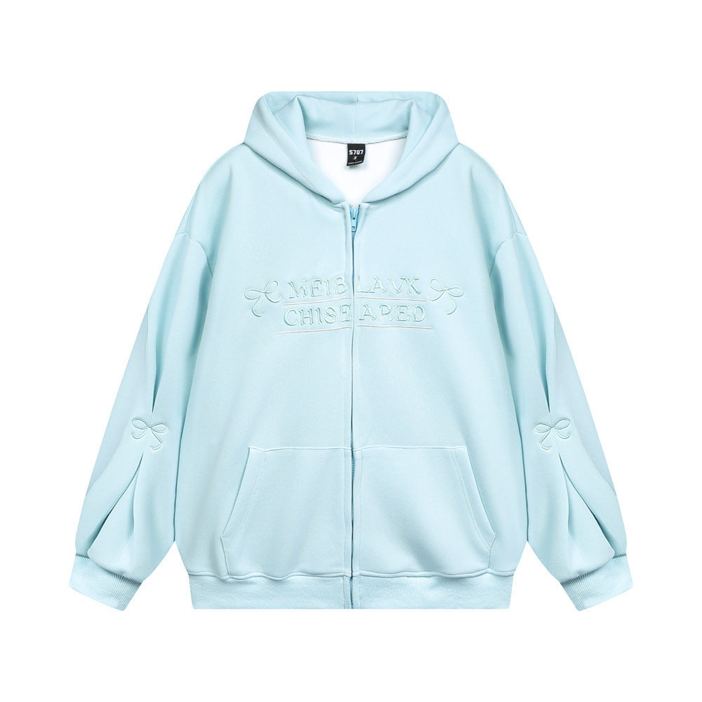 Bow Embroidery Letter Loose Sweatshirt Men