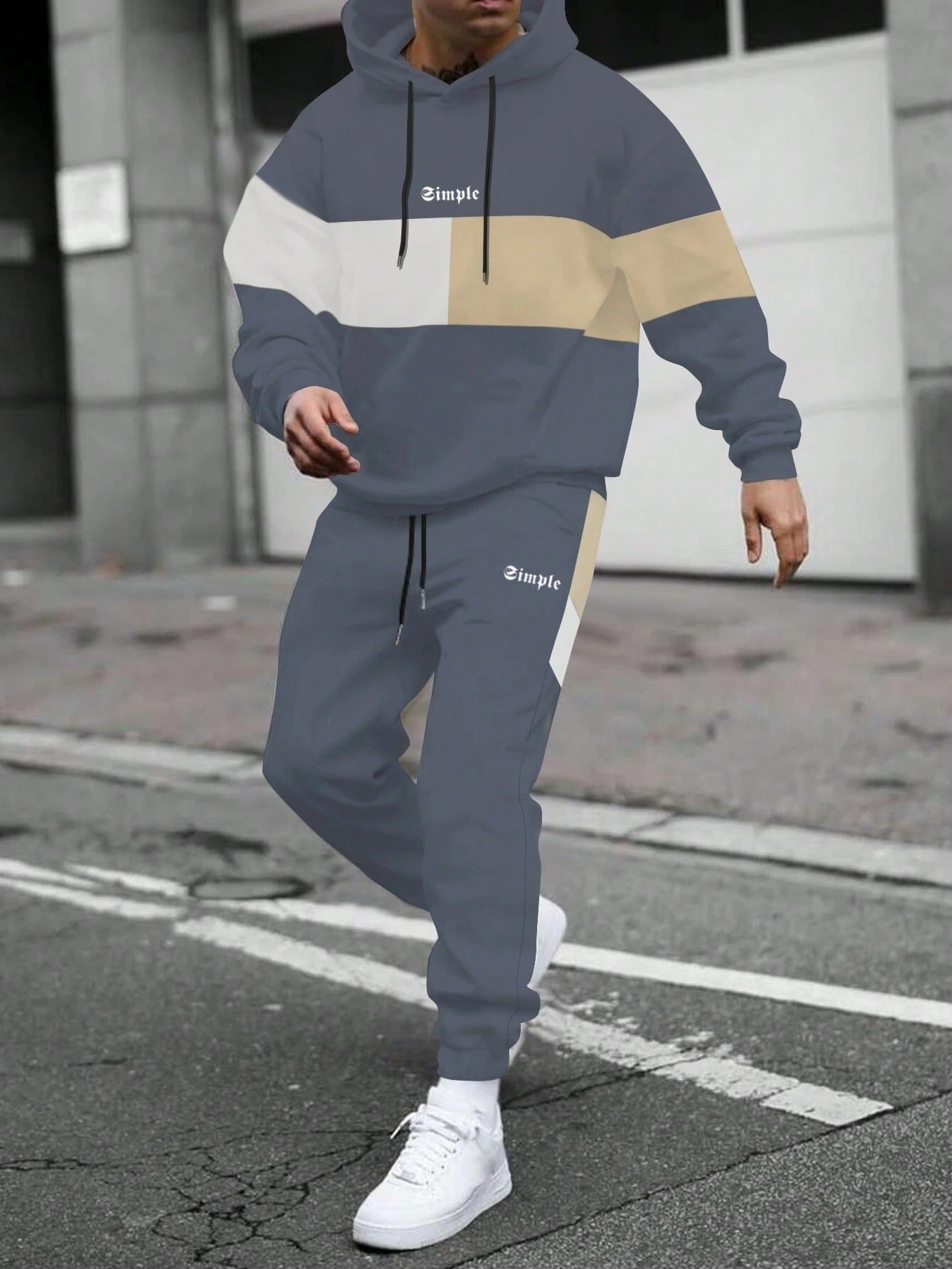 Striped Versatile Casual Top Loose Sports Suit