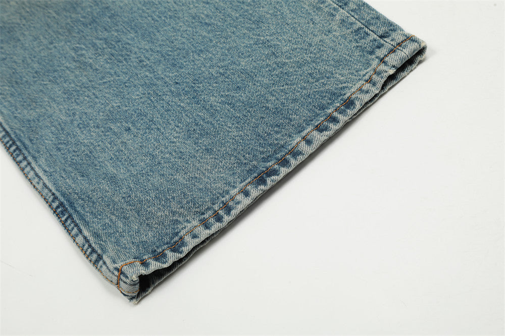 Washed Denim Mop Trousers Men