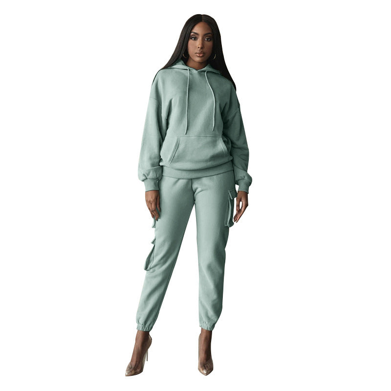 Solid Color Hooded Pocket Pants Casual