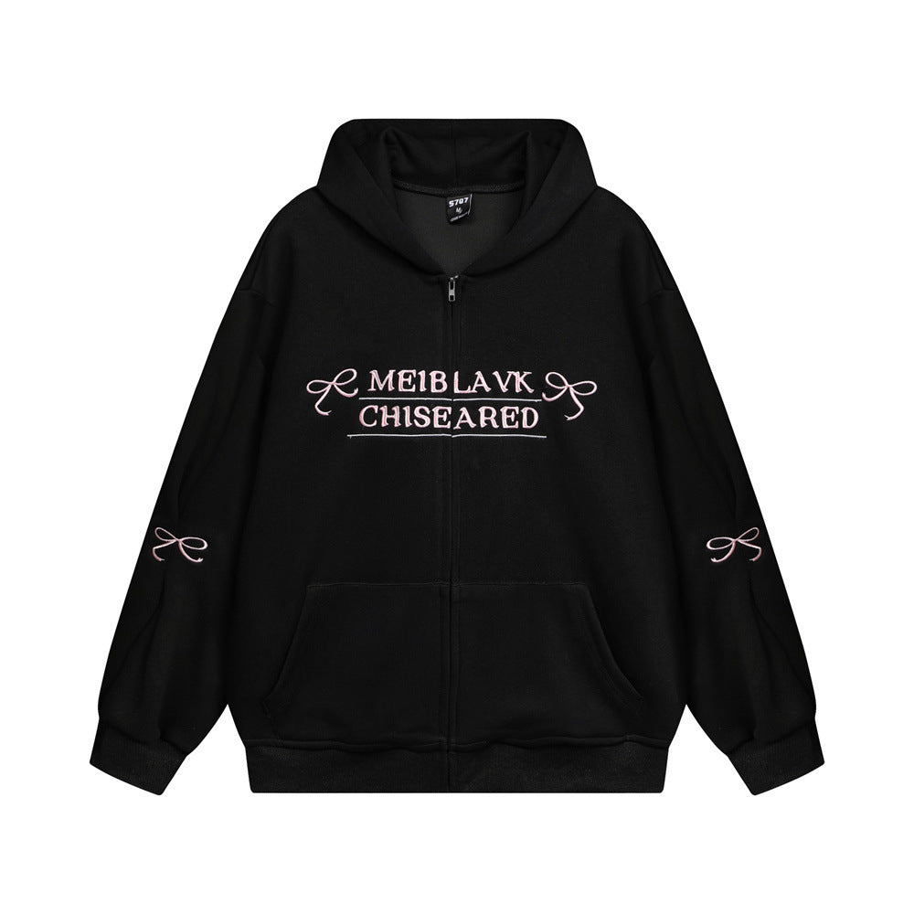 Bow Embroidery Letter Loose Sweatshirt Men