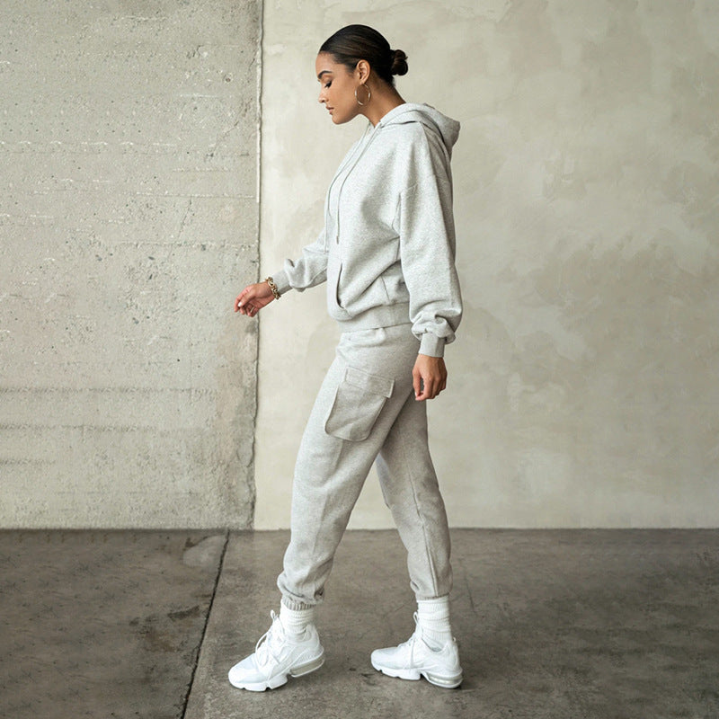 Solid Color Hooded Pocket Pants Casual