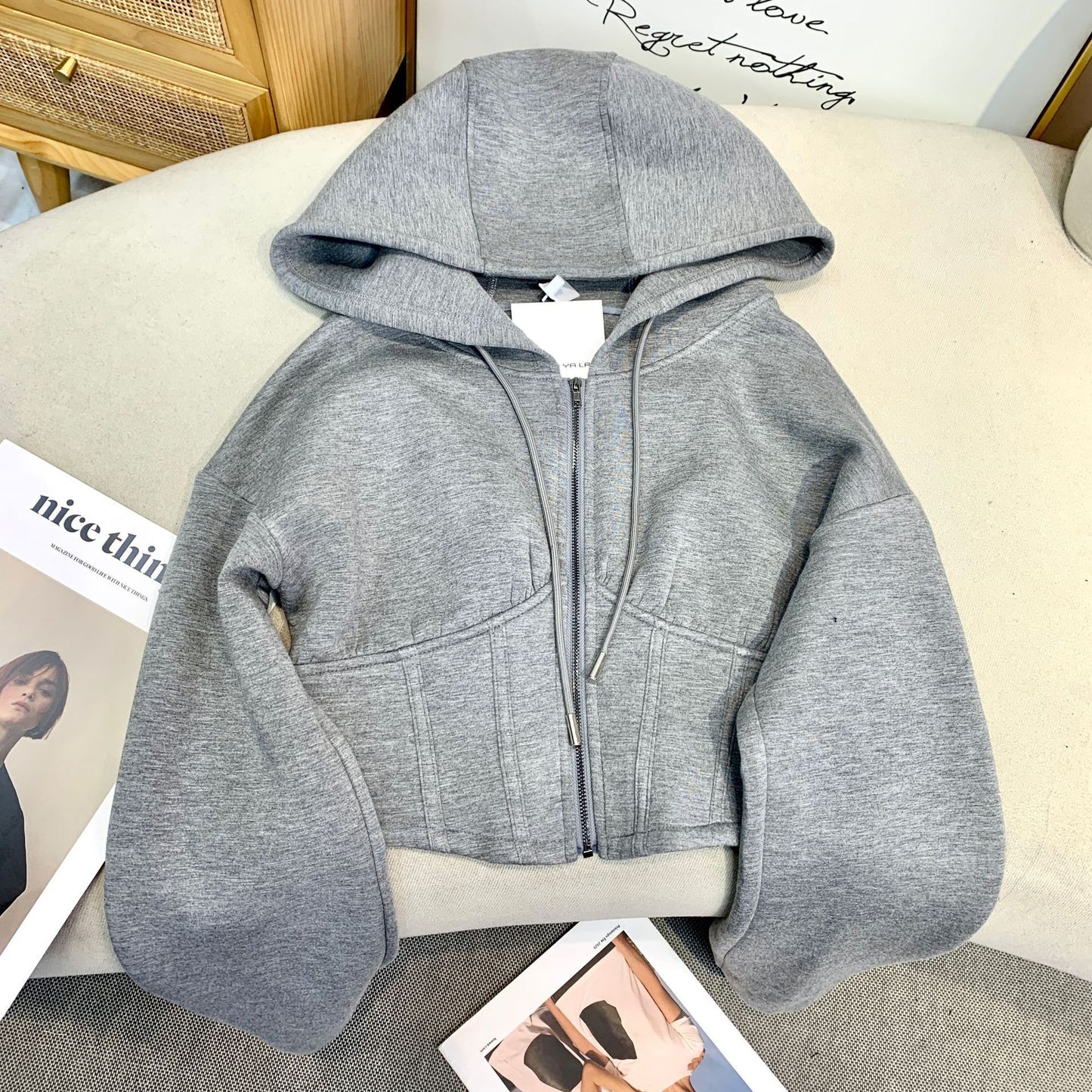 Grey Cotton Sweater Sweater Pants Casual Sportswear Set