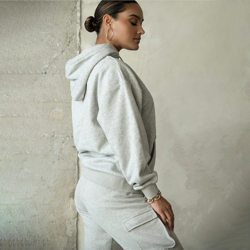 Solid Color Hooded Pocket Pants Casual