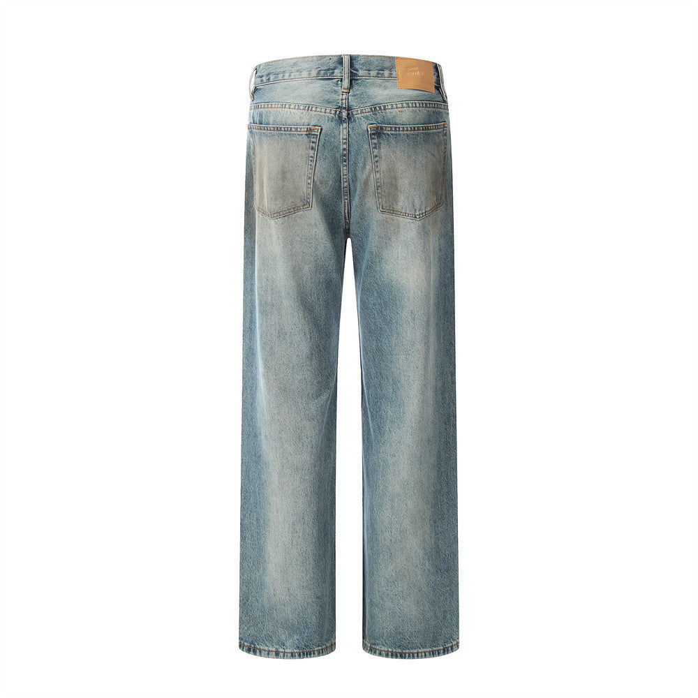 Washed Denim Mop Trousers Men