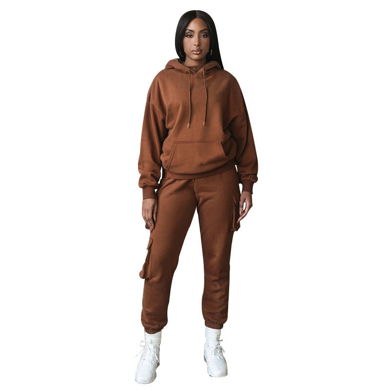 Solid Color Hooded Pocket Pants Casual