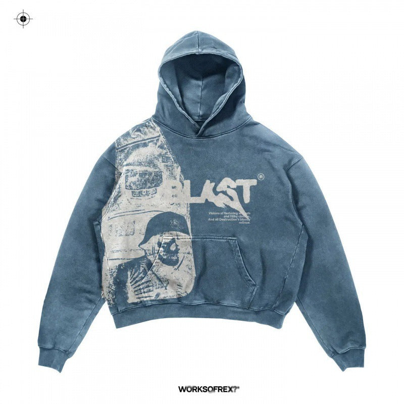 Casual Letter Explosion Print Hoodie Men Harajuku Vintage