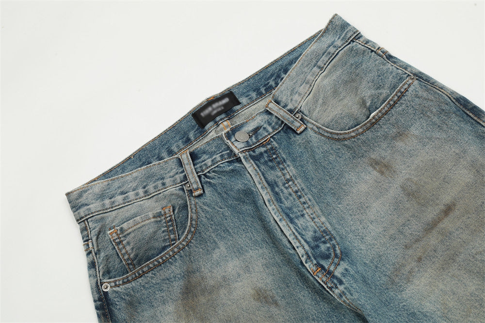 Washed Denim Mop Trousers Men