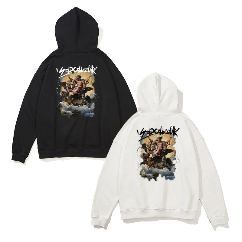 Retro Oil Painting Printed Loose Sweatshirt Men