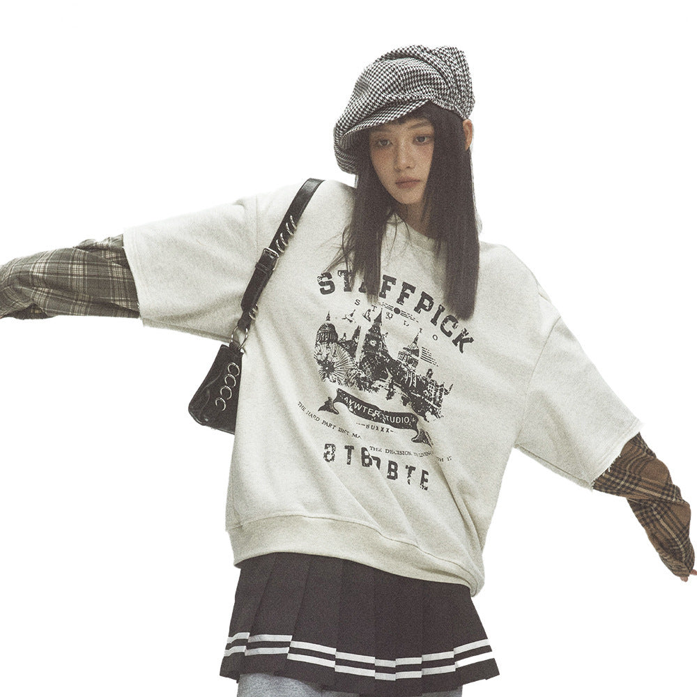 Retro City Printed Crew Neck Sweatshirt Men