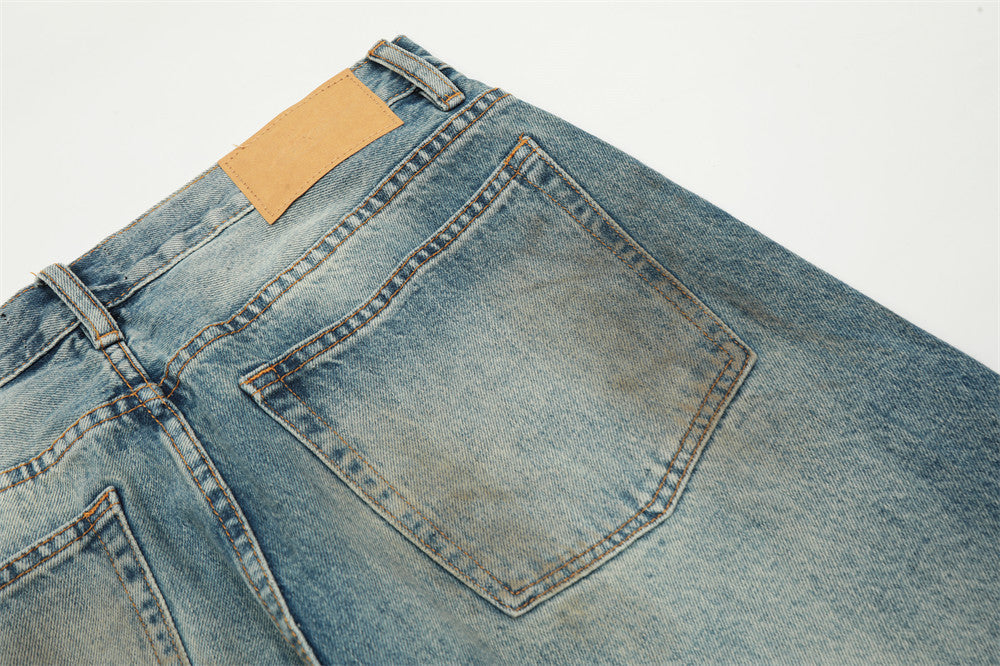 Washed Denim Mop Trousers Men