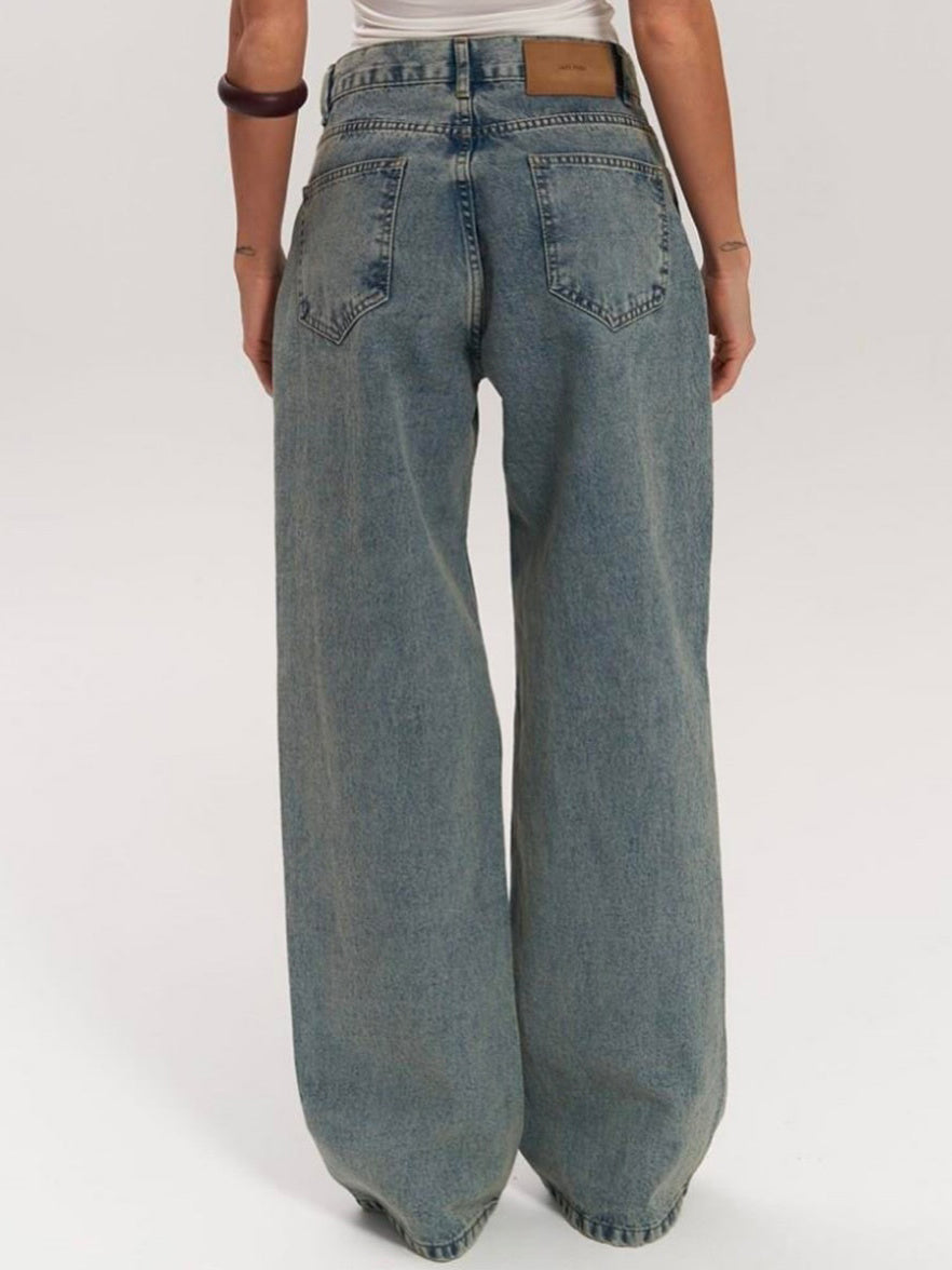 Vintage Straight-leg Hollow Textured Jeans
