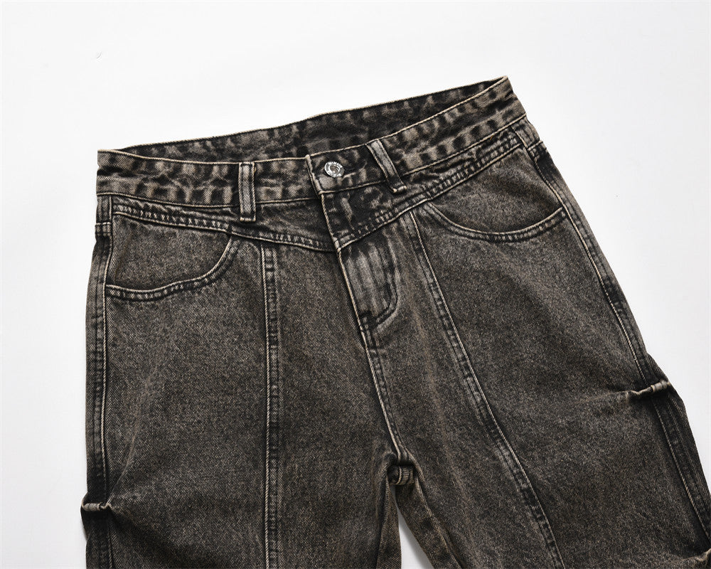Pleated Loose Denim Trousers Men