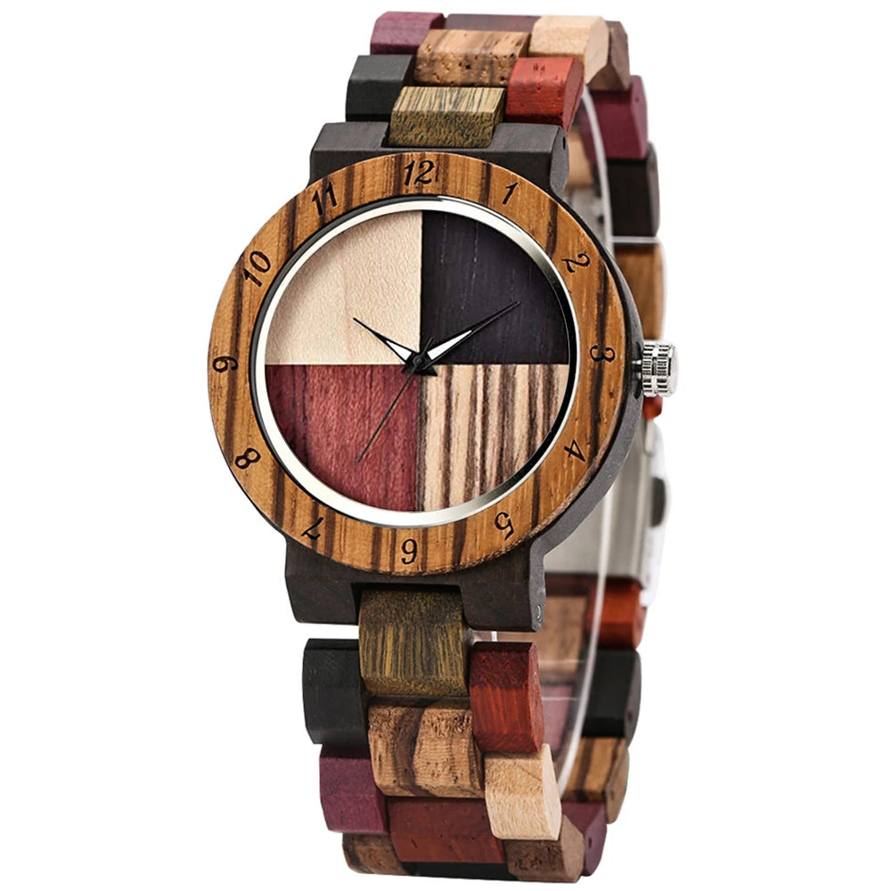 Top Luxury Brand Ladies Full Wood Color Watch Fashion Quartz Wood Wristwatches Bracelet Couple Watch Birthday Gift for Women
