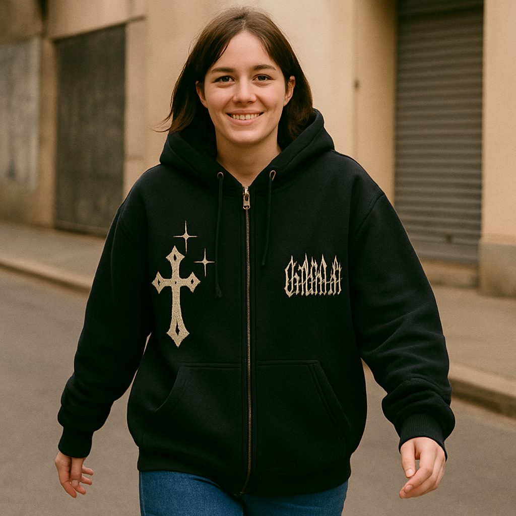 Retro Gothic Embroidered Zip Hoodie – Streetwear Y2K Style