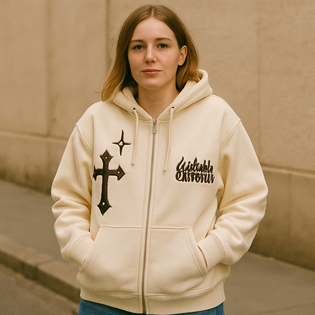 Retro Gothic Embroidered Zip Hoodie – Streetwear Y2K Style