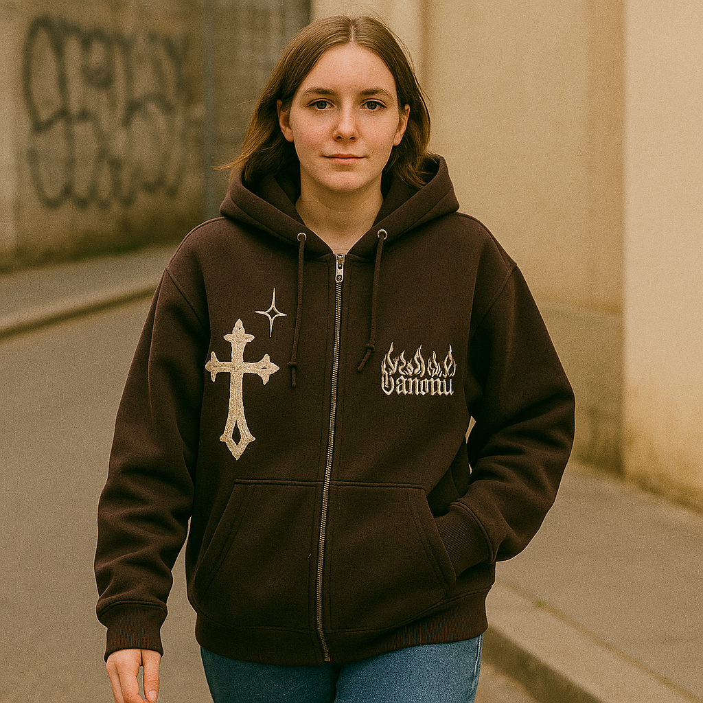 Retro Gothic Embroidered Zip Hoodie – Streetwear Y2K Style