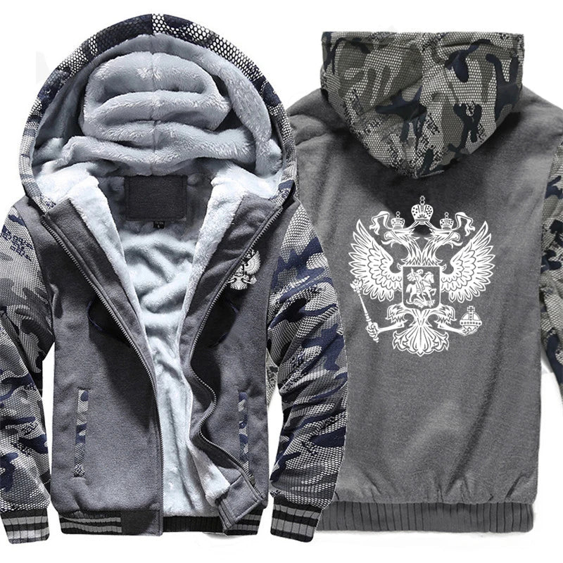 The Coat Of Arms Of Russia Hoodies Men Cool Winter Thicken Wool Liner Russian Flag Sweatshirts Pullover