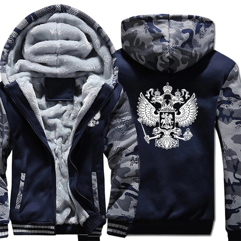 The Coat Of Arms Of Russia Hoodies Men Cool Winter Thicken Wool Liner Russian Flag Sweatshirts Pullover
