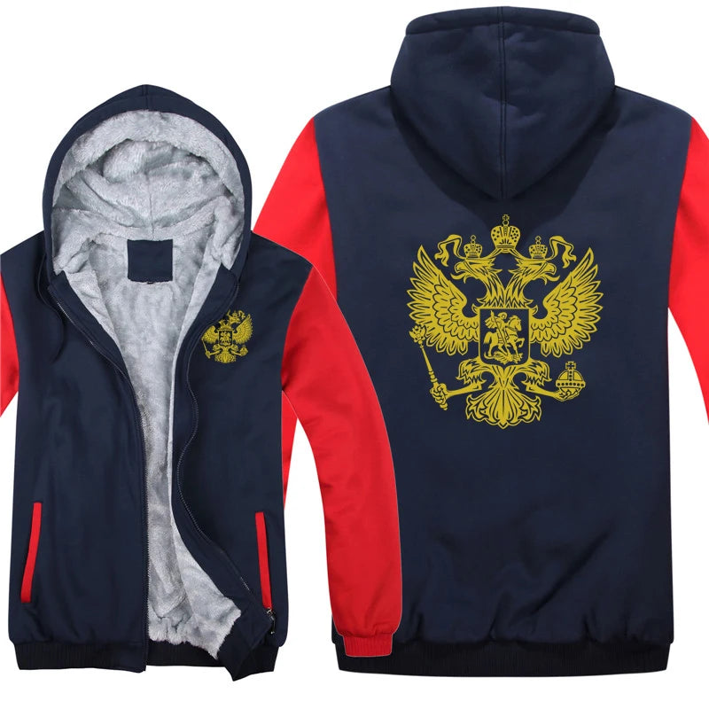 The Coat Of Arms Of Russia Hoodies Men Cool Winter Thicken Wool Liner Russian Flag Sweatshirts Pullover