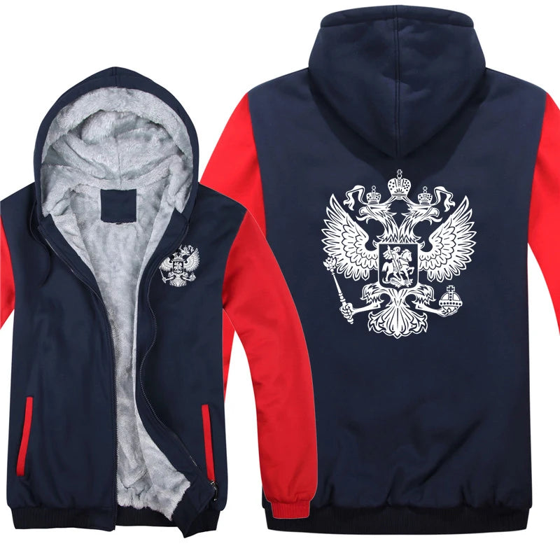 The Coat Of Arms Of Russia Hoodies Men Cool Winter Thicken Wool Liner Russian Flag Sweatshirts Pullover