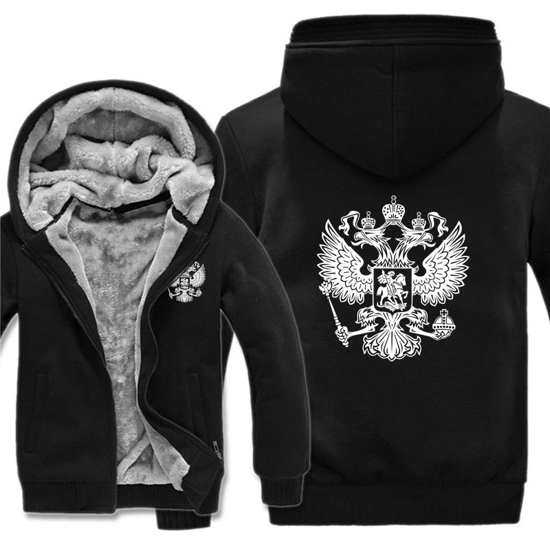 The Coat Of Arms Of Russia Hoodies Men Cool Winter Thicken Wool Liner Russian Flag Sweatshirts Pullover