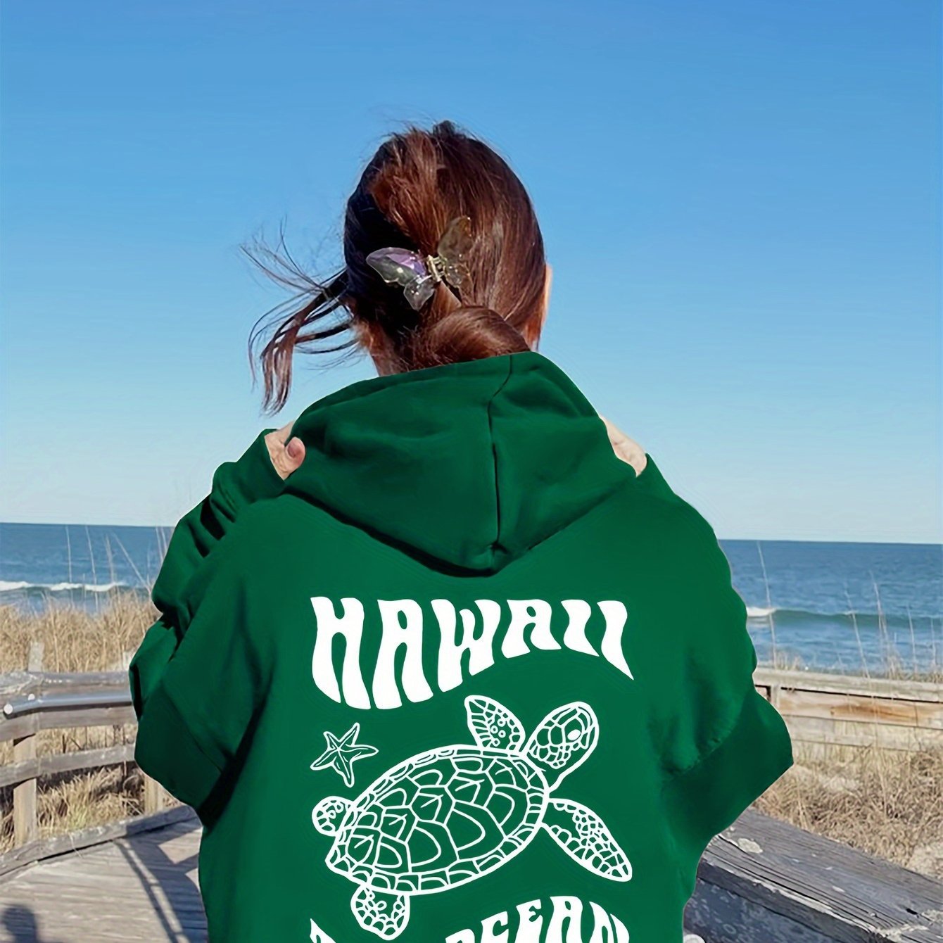 Comfortable Suede Hoodie Turtle And Starfish Pattern Sweater