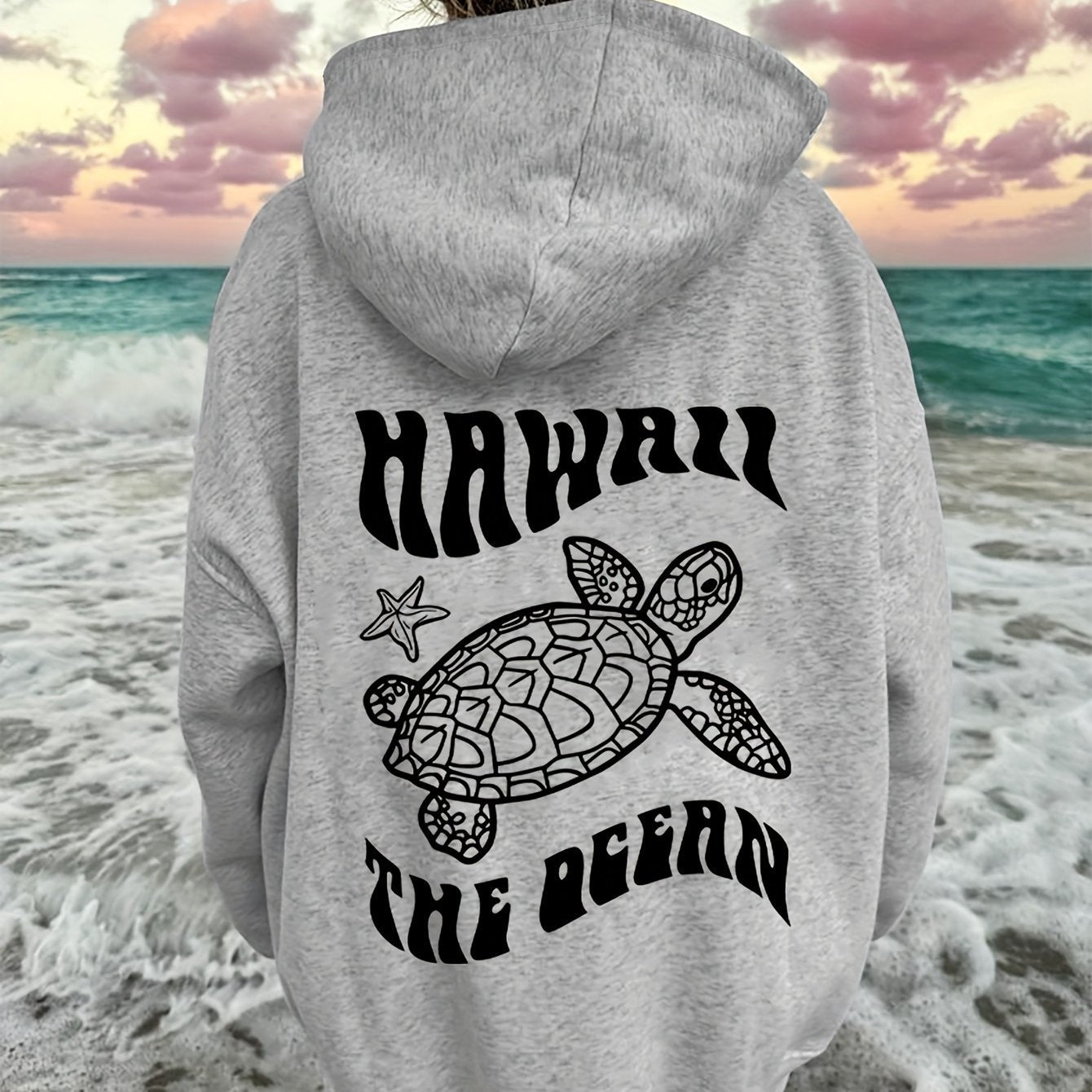 Comfortable Suede Hoodie Turtle And Starfish Pattern Sweater