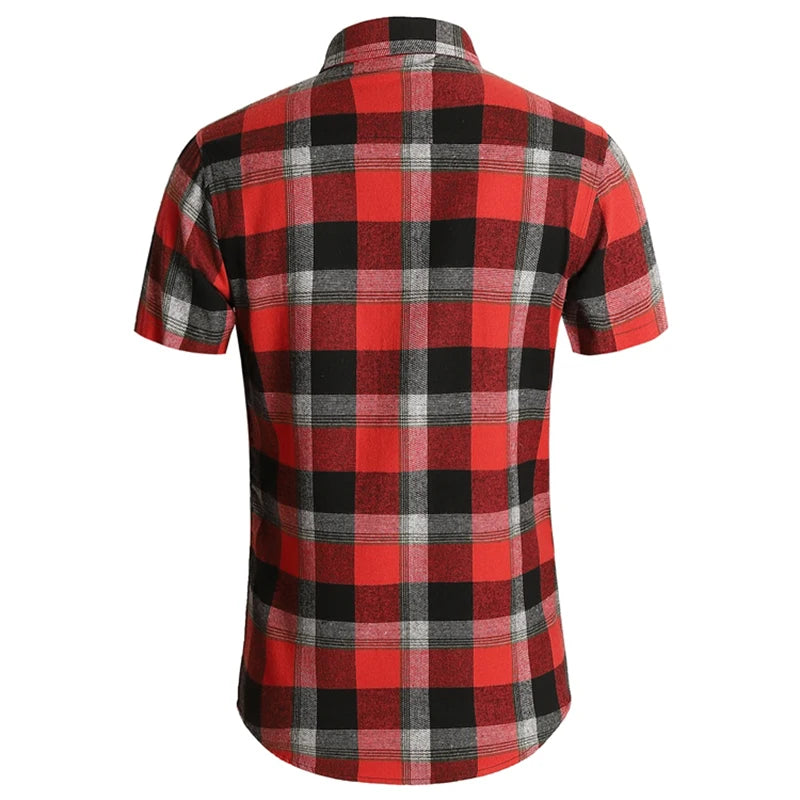 Striped Plaid Short Sleeved Shirt Men's Single-breasted Square Collar Cotton Shirts Summer Fashion Casual Camisa Men Chemise 7XL