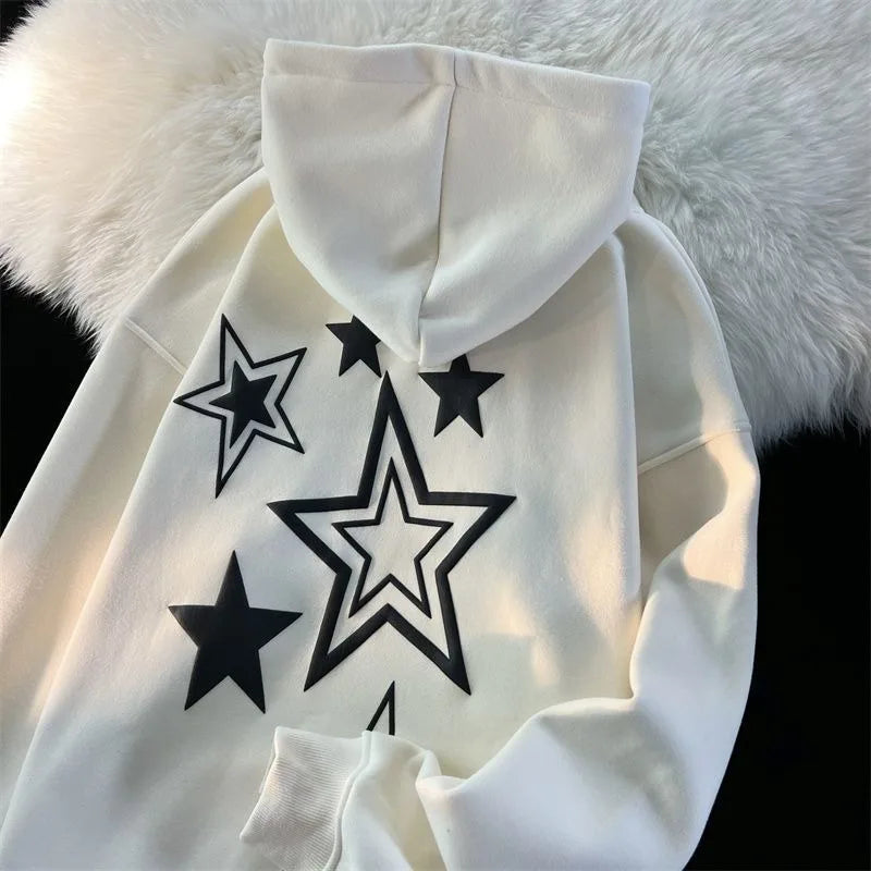Harajuku Streetwear Sweatshirt Unisex Oversized Y2K Stars Printed Loose Hoodies for Men Grunge E-girls Autumn Winter Cute Tops