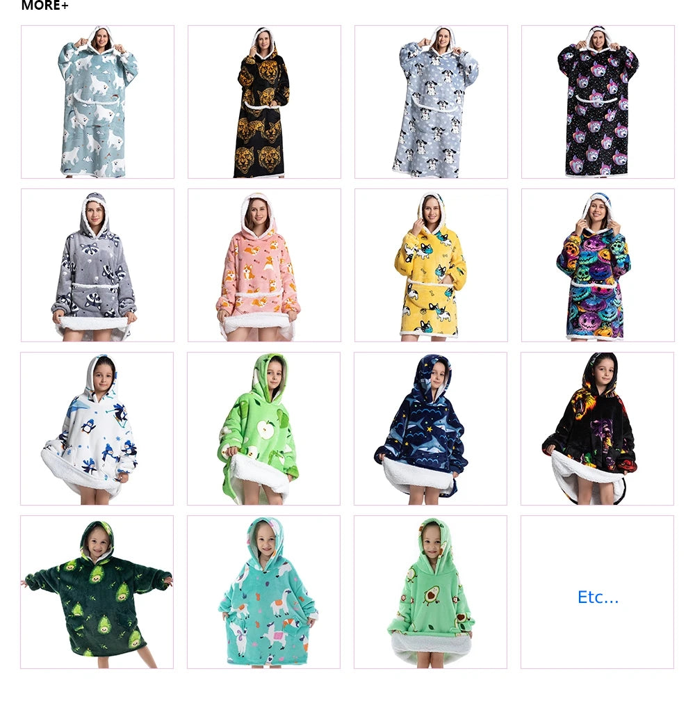 Oversized Wearable Hoodie Warm Flannel Sherpa Blanket Hoodie for Winter Men Women Pullover TV Sweatshirt