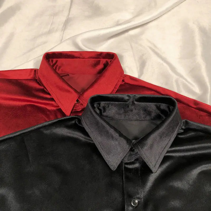 Velvet Shirt Men 2024 Autumn New Vintage Long Sleeve Casual Shirts Fashion Streetwear All-Matching Solid Bottoming Blouses