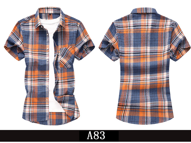 Striped Plaid Short-sleeved Shirt Men's Single-breasted Square Collar Cotton Shirts Summer Fashion Casual Camisa Men Chemise 7XL