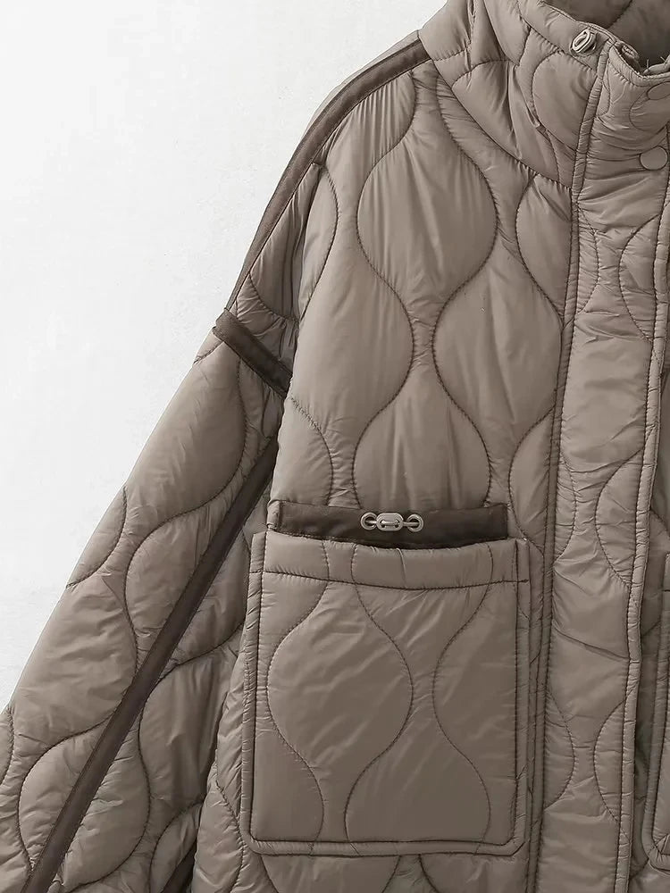 TRAFZA 2024 New Women Fashion Coat Long Sleeve Jackets With Drawstring Versatile Hight Street Outerwear Female Mujer Winter Coat