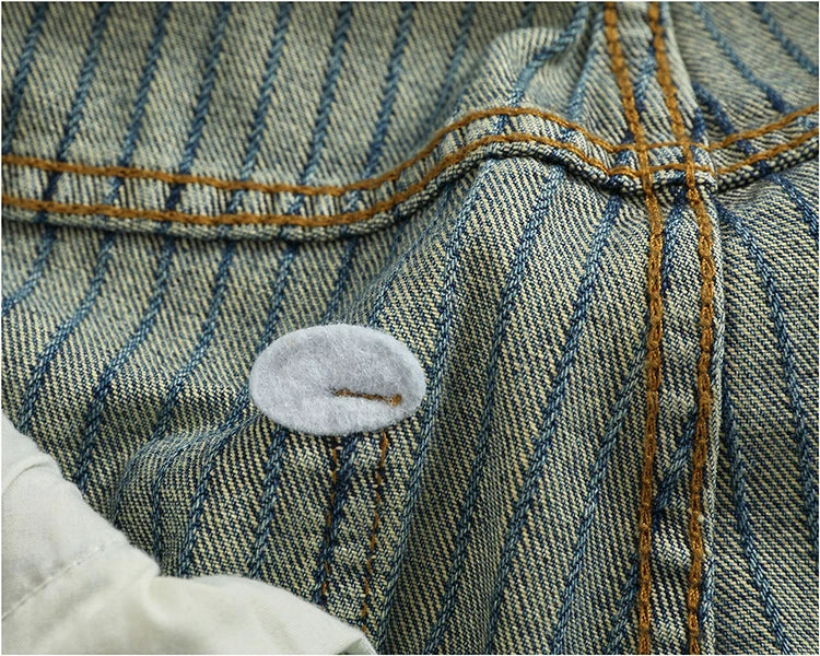 Heavy chunky jeans men vintage do old wash dark vertical texture of loose straight leg denim pants