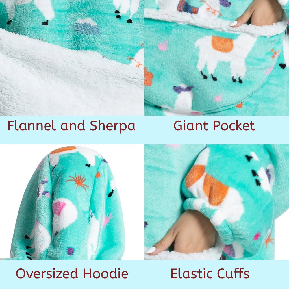 Oversized Wearable Hoodie Warm Flannel Sherpa Blanket Hoodie for Winter Men Women Pullover TV Sweatshirt