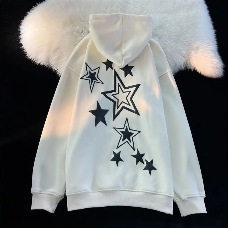 Harajuku Streetwear Sweatshirt Unisex Oversized Y2K Stars Printed Loose Hoodies for Men Grunge E-girls Autumn Winter Cute Tops