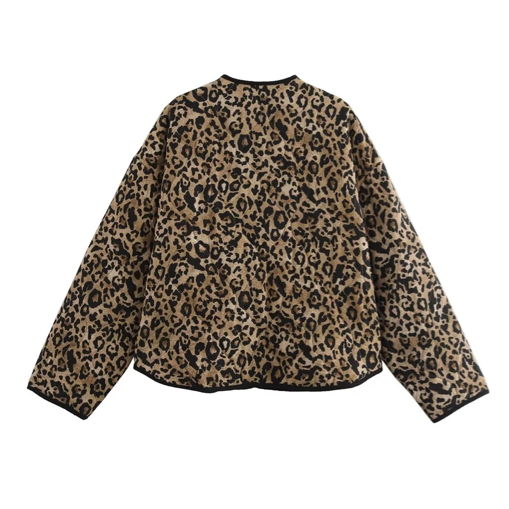 PB&ZA2024 Autumn New Women's Fashion Style Casual Loose Warm Versatile Animal Pattern Printed Cotton Jacket