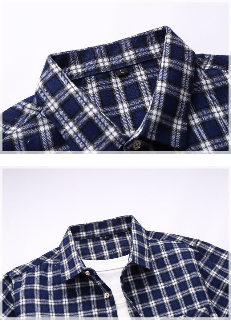 Striped Plaid Short-sleeved Shirt Men's Single-breasted Square Collar Cotton Shirts Summer Fashion Casual Camisa Men Chemise 7XL