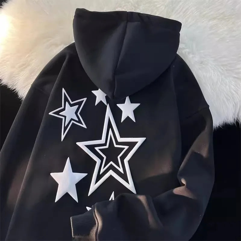 Harajuku Streetwear Sweatshirt Unisex Oversized Y2K Stars Printed Loose Hoodies for Men Grunge E-girls Autumn Winter Cute Tops