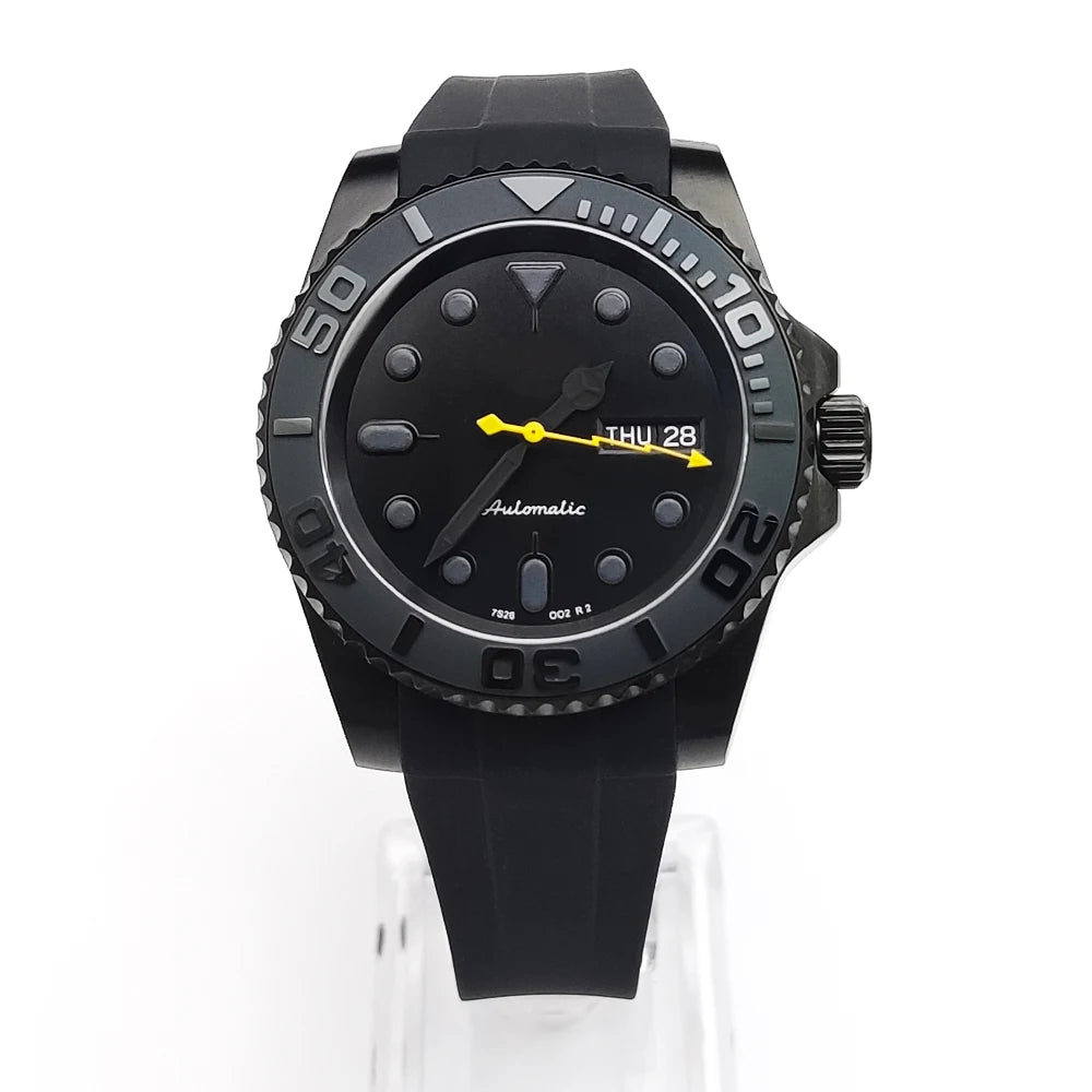 40mm Dress Mechanical Men's Automatic Watch Black PVD Case Sapphire Glass Japan NH36 Movement Rubber Strap