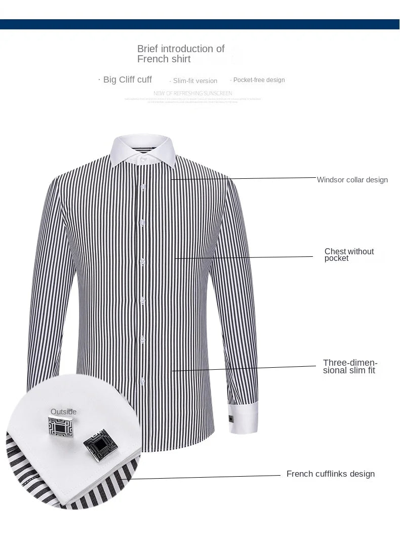 2023 French Cufflinks Suit Collar Korean Version Slim Fitting Shirt Long Sleeve Men's Tuxedo Party Wedding Shirts