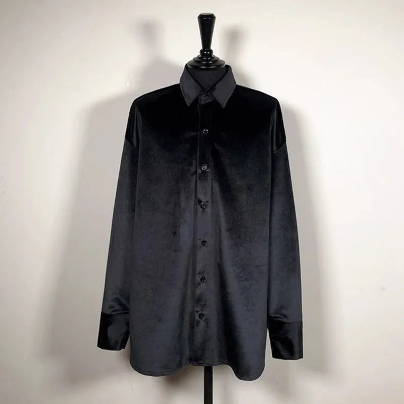 Velvet Shirt Men 2024 Autumn New Vintage Long Sleeve Casual Shirts Fashion Streetwear All-Matching Solid Bottoming Blouses