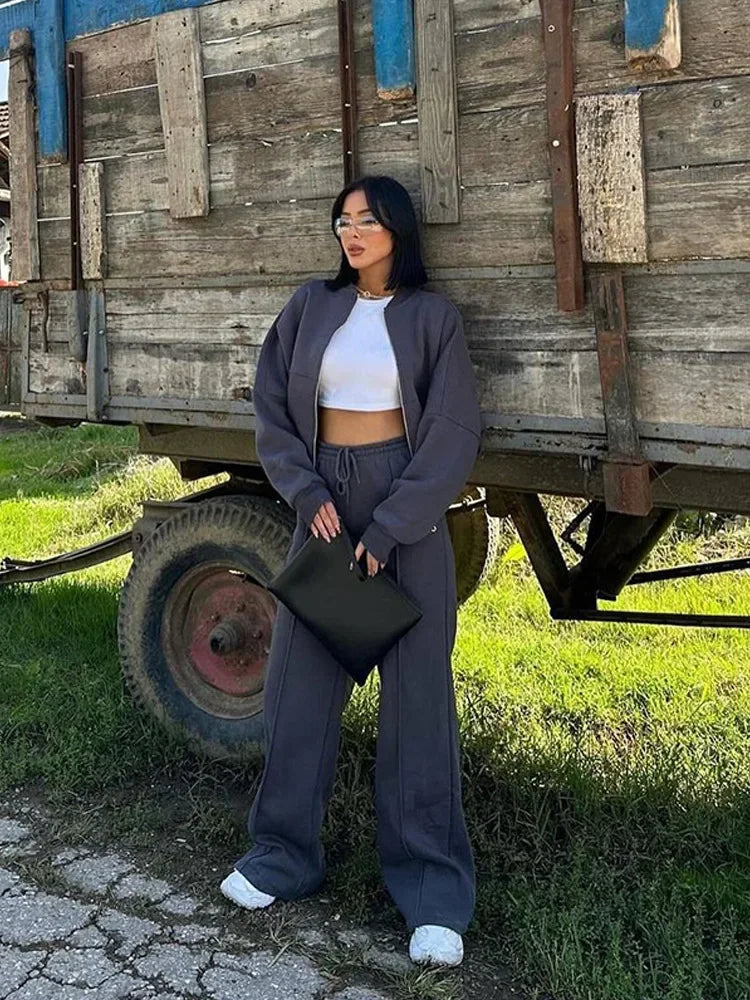 Autumn Winter Jacket Pant Two Piece Sets Women Pant Set Tracksuit Jogger Y2k Sweatshirts Sports Elastic Waist Pants Matching Set