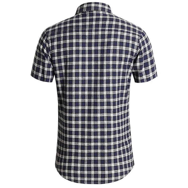 Striped Plaid Short Sleeved Shirt Men's Single-breasted Square Collar Cotton Shirts Summer Fashion Casual Camisa Men Chemise 7XL