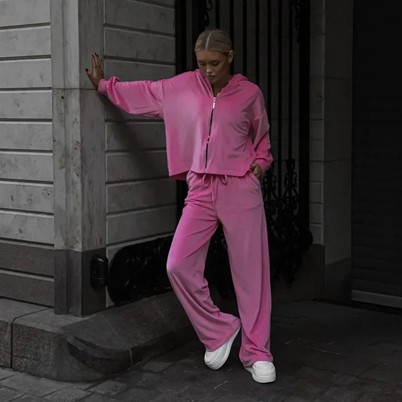 Two Piece Sets Women Matching Sets Tracksuit Jogger Y2k Autumn Winter Sports Elastic Waist Streetwear Pants Sweatshirts Pant Set