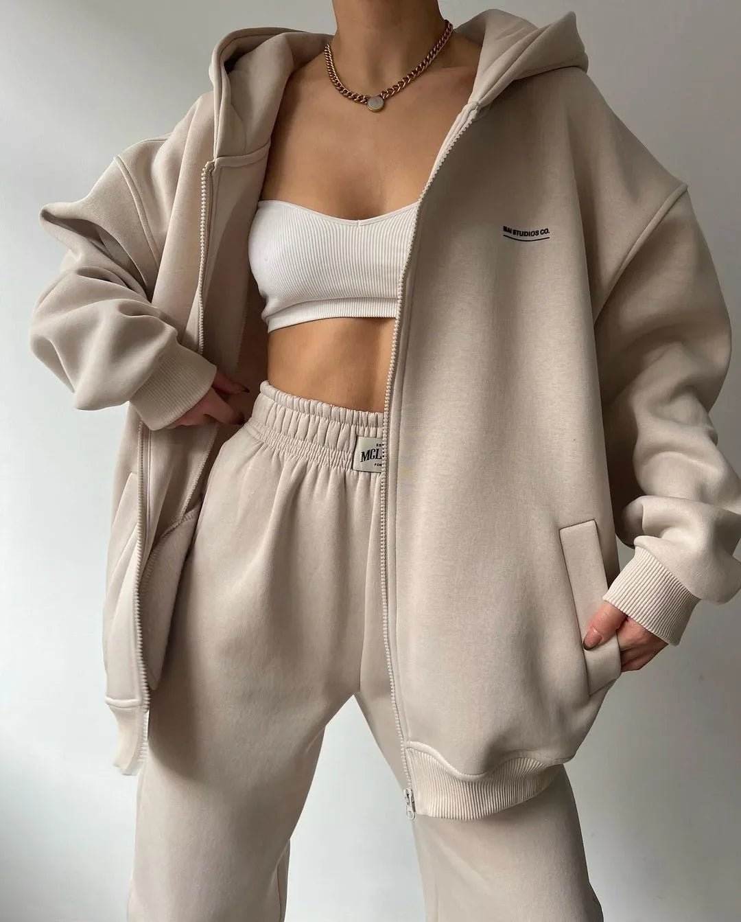 Women's Tracksuit Suit Autumn Fashion Warm Hoodie Sweatshirts Two Pieces Oversized Solid Casual Hoody Pullovers Long Pant Sets