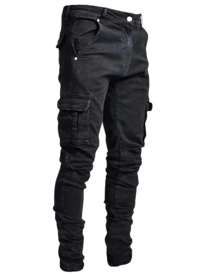 2024 Men Jeans Pencil Pants Cargo Denim Solid Ankle Length Washing Punk Mid Waist Sheath Gothic Slight Strech High Street