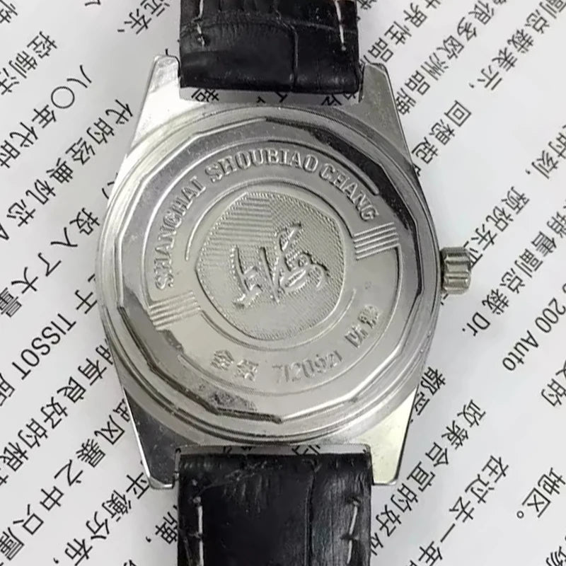 Shanghai Manual Mechanical Watch for Men Hand Wind Wristwatch Original Reloj Business Man Black Leather Old Orologio Male Clock