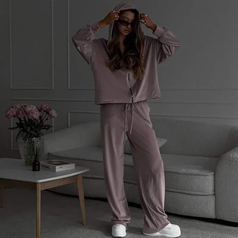 Two Piece Sets Women Matching Sets Tracksuit Jogger Y2k Autumn Winter Sports Elastic Waist Streetwear Pants Sweatshirts Pant Set
